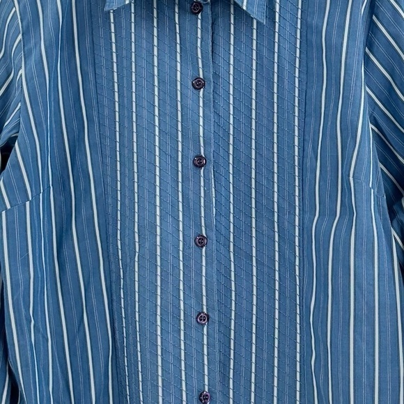 GOODCLOTHES Textured Stretch Women’s Blue Long Sleeve Button Down Size Large - Picture 5 of 13